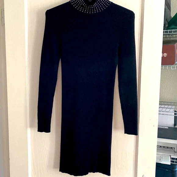 open lace back dress Ribbed Knit Midi Sweater Dress Black / XXL
